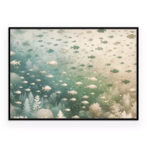 Poster Grünlich-beige Korallenriffe und Fische