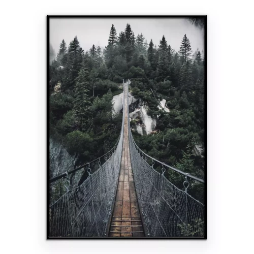 Poster Waldüberquerung über eine Holzbrücke