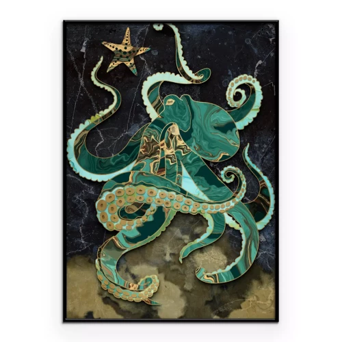 Poster Marmor-Oktopus- und Seesternmotiv