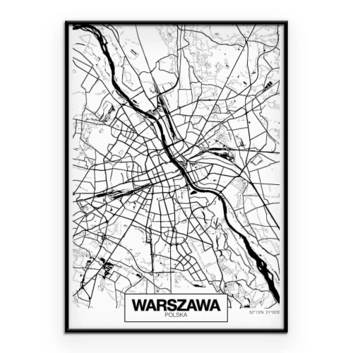 Poster Karte von Warschau in Schwarzweiß