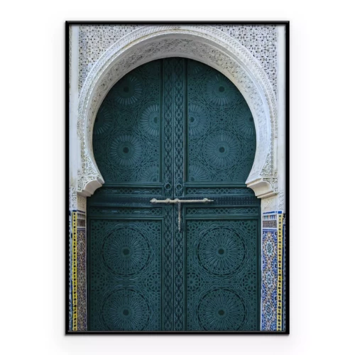 Poster Aufwendig geschnitzte grüne Tür
