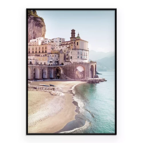 Poster Eine sonnige Klippe mit italienischer Architektur