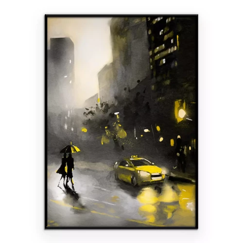 Poster Eine Szene in einer Großstadt im Regen