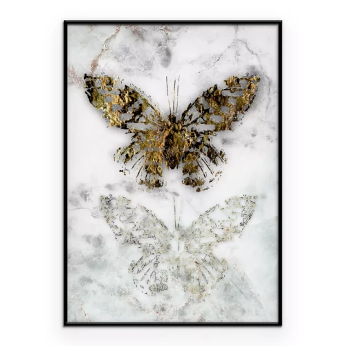 Poster Goldener Schmetterling auf Marmorgrund