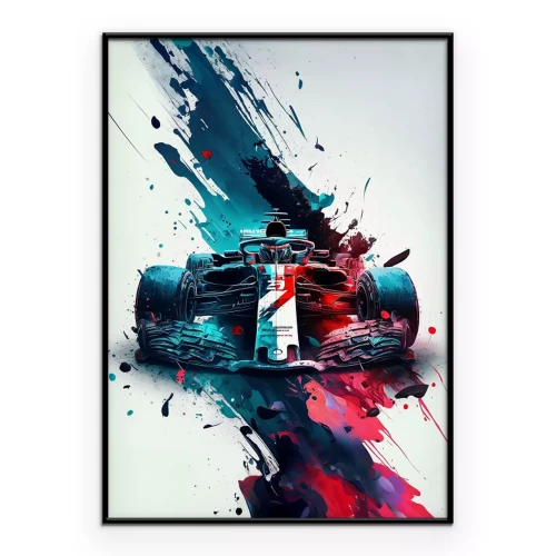 Poster Ein Formel-1-Wagen vor einem farbenfrohen Lackhintergrund