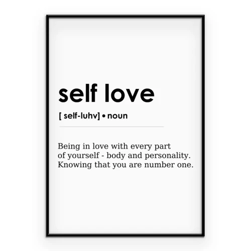 Poster Schwarz-weiße Inschrift mit der Definition von Selbstliebe