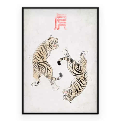 Poster Illustration eines Tigerpaares im asiatischen Stil