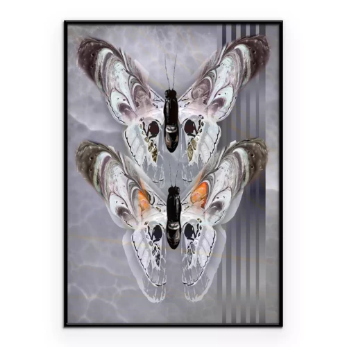 Poster Zwei Schmetterlinge in einer grauen Komposition