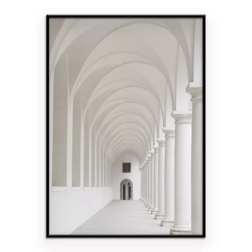 Poster Minimalistischer weißer Korridor mit Säulen