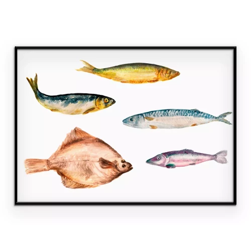 Poster Aquarellmuster mit Fischen