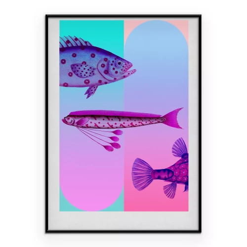 Poster Fische vor Neonhintergrund