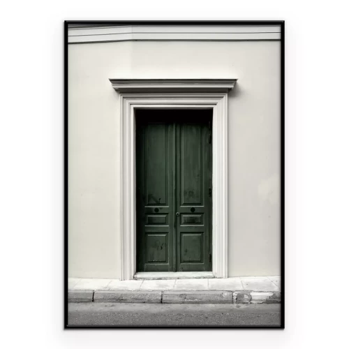 Poster Architektur eines Stadthauses mit grünen Türen klassischer Stil