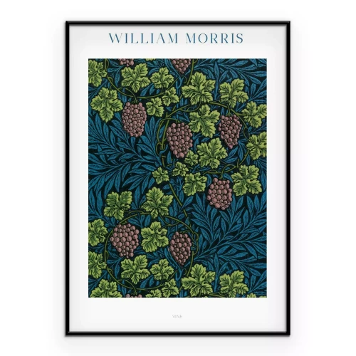 Poster Weintrauben vor blauem Laub im Stil von William Morris