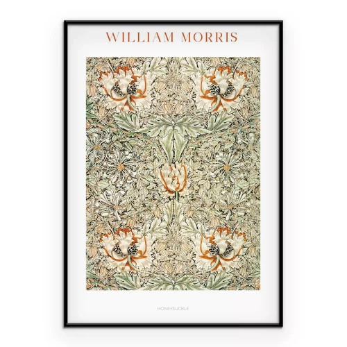 Poster Abstrakte Blumen und Blätter im Stil von William Morris