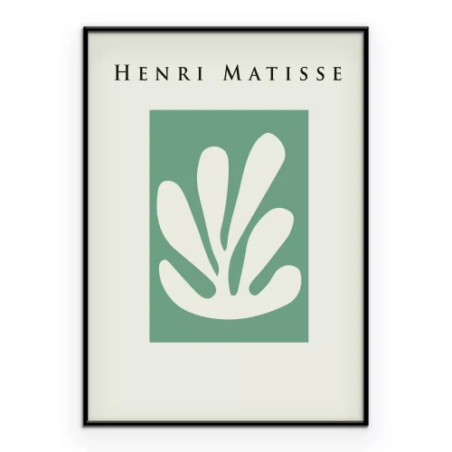 Poster Abstrakte Blätter im Stil von Matisse Komposition auf grünem Hintergrund