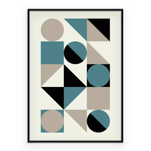 Poster Abstrakte Komposition mit Kreisen und Quadraten auf beigem Hintergrund