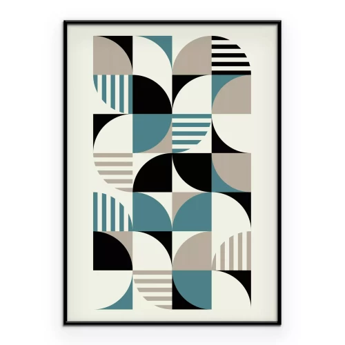 Poster Moderne Komposition inspiriert vom Bauhaus mit blauen und schwarzen Formen