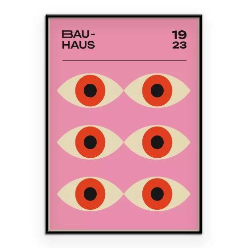 Poster Bauhaus rote Augen auf rosa Hintergrund Abstraktion