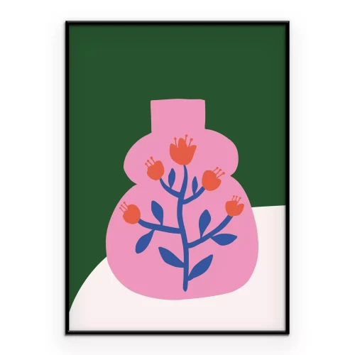 Poster Rosa Vase mit Blumen moderne Abstraktion