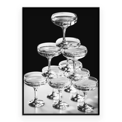 Poster Schwarz-weiße Fotografie von Sektgläsern