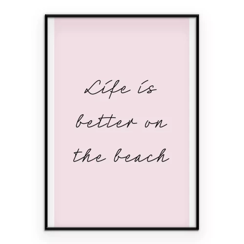 Poster Leben am Strand Zitat auf rosa Hintergrund