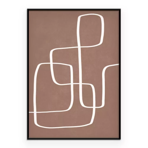 Poster Minimalistisches Muster weiße Linien auf mocha-moussefarbenem Hintergrund