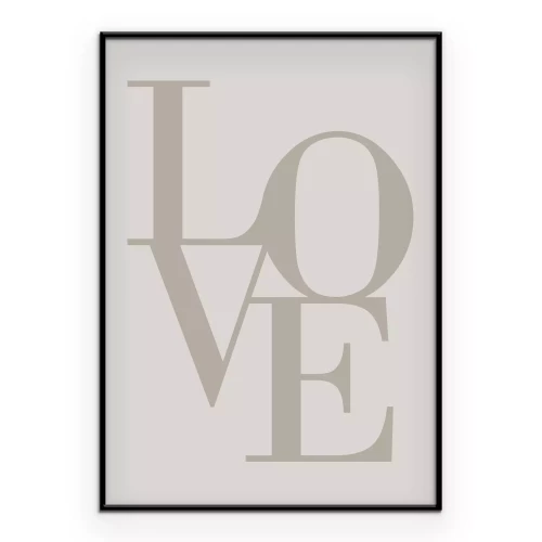 Poster Beige „love”-Schrift im minimalistischen Stil