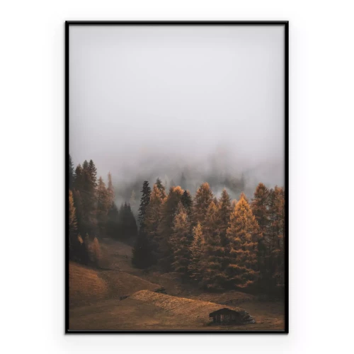 Poster Nebel über herbstlichem Waldlandschaft