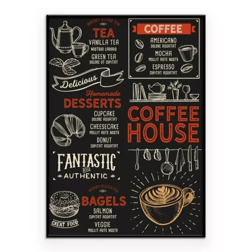 Poster Speisekarte eines Retro-Cafés