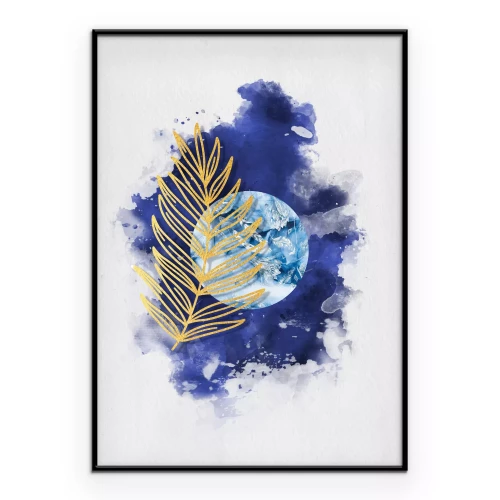 Poster Ein goldener Zweig auf Aquarellhintergrund