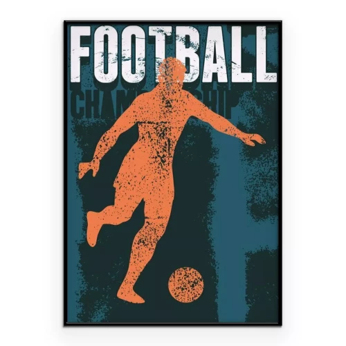 Poster Eine Grafik mit einem Fußballspieler und dem Wort „Fußball“ im Retro-Stil
