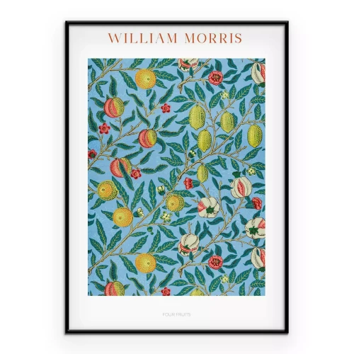 Poster Tropenfrucht und Blätter im Stil von William Morris