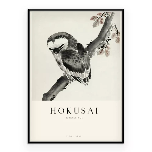 Poster Japanische Eule Reproduktion von Hokusai