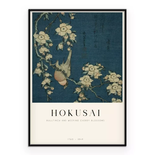 Poster Hokusai Reproduktion Gimpel und Trauerkirsche