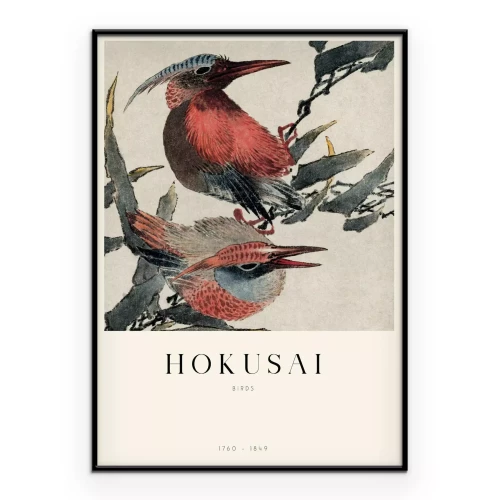 Poster Vögel Reproduktion der Skizze von Hokusai