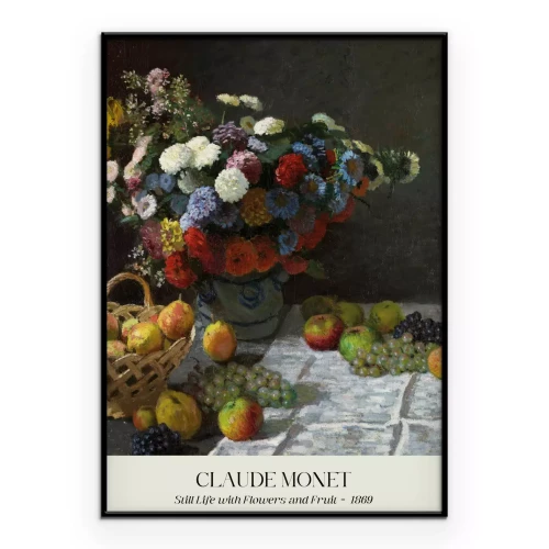 Poster Stillleben mit Blumen und Früchten Reproduktion von Claude Monet