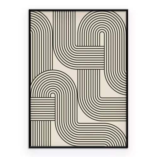 Poster Abstrakte Formen schwarze Linien auf beigem Hintergrund