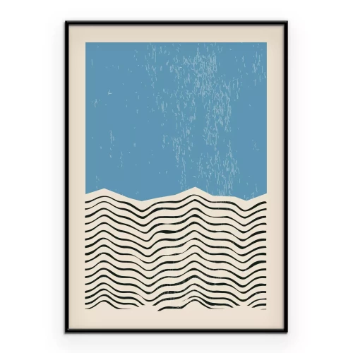 Poster Von Bauhaus inspirierte geometrische Komposition mit Linien und blauen Formen