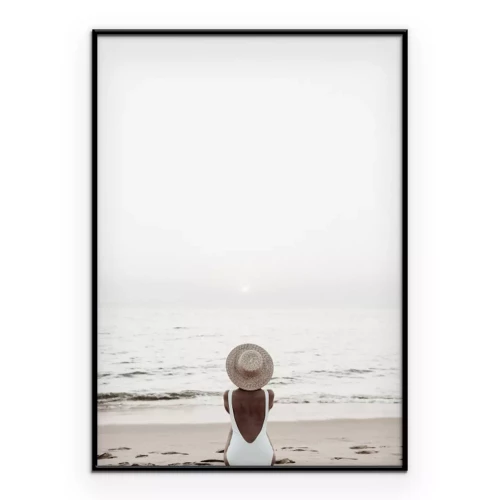 Poster Frau am Strand und Meereslandschaft