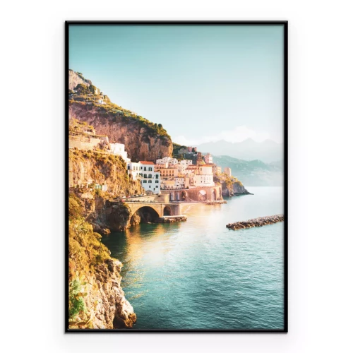 Poster Gebirgige Amalfiküste Landschaft mit Meer