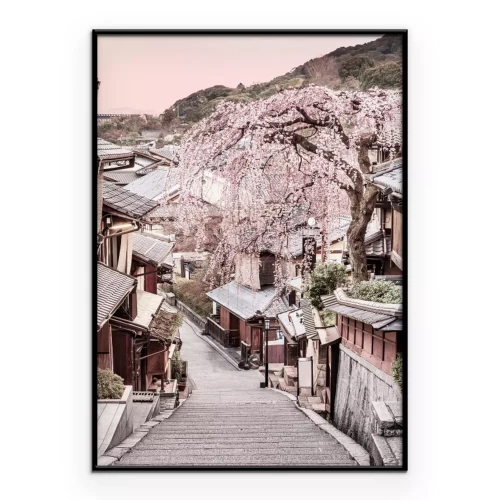 Poster Kyoto-Landschaft japanische Stadt bei Sonnenuntergang