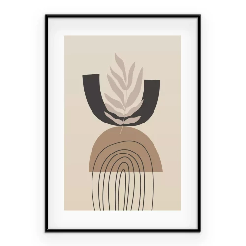 Poster Geometrische Formen mit Pflanzen auf beigem Hintergrund