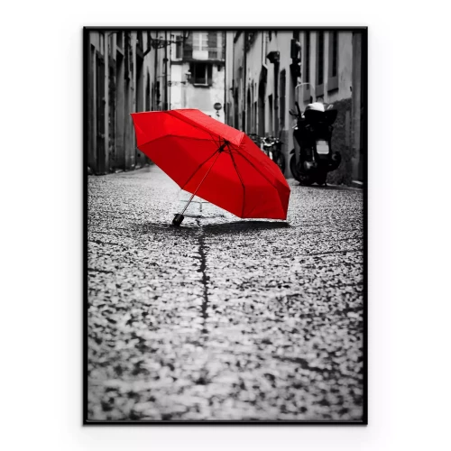 Poster Roter Regenschirm auf schwarz-weißem Foto