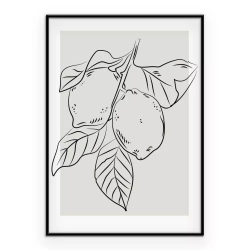 Poster Zitronen an einem Zweig minimalistische Zeichnung