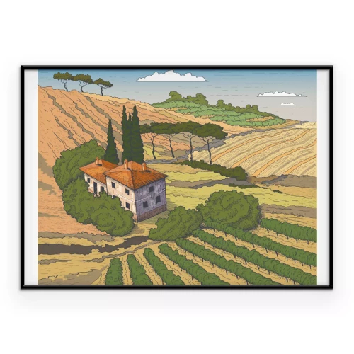 Poster Illustrierte Landschaft der toskanischen Landschaft in Italien