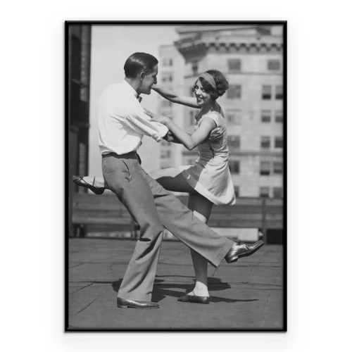 Poster Schwarz-Weiß-Grafik eines tanzenden Paares