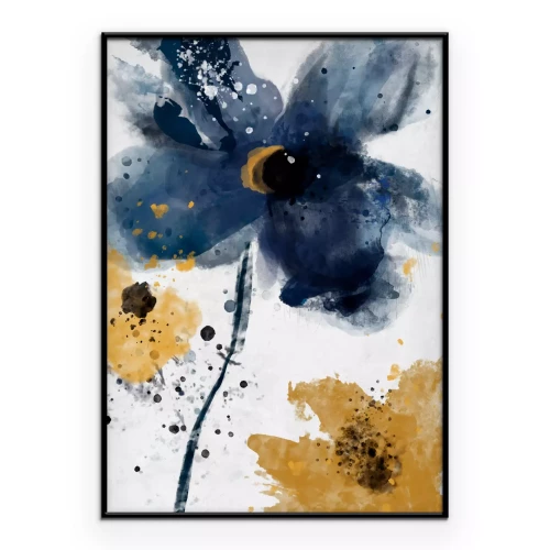 Poster Aquarellblumen in Blau und Gelb