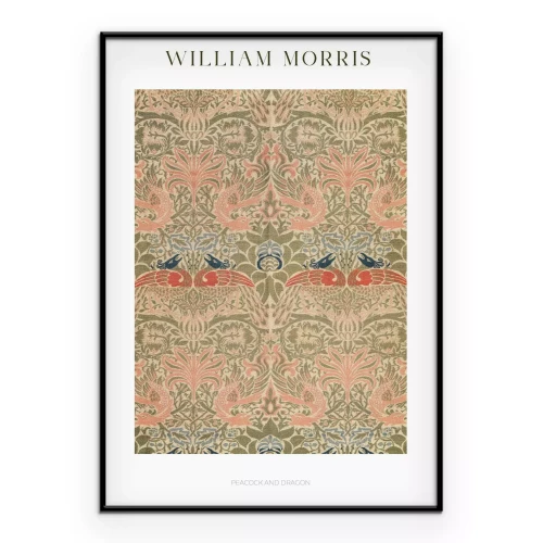 Poster Ornamentales Muster mit Vögeln und Blättern im Stil von William Morris