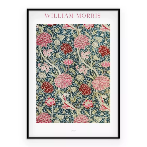 Poster Botanisches Motiv rosa und rote Blumen im Stil von William Morris