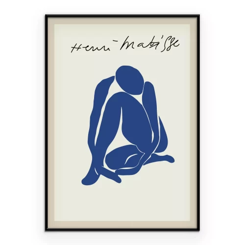 Poster Abstrakte Kunst blaue Silhouette im Stil von Matisse
